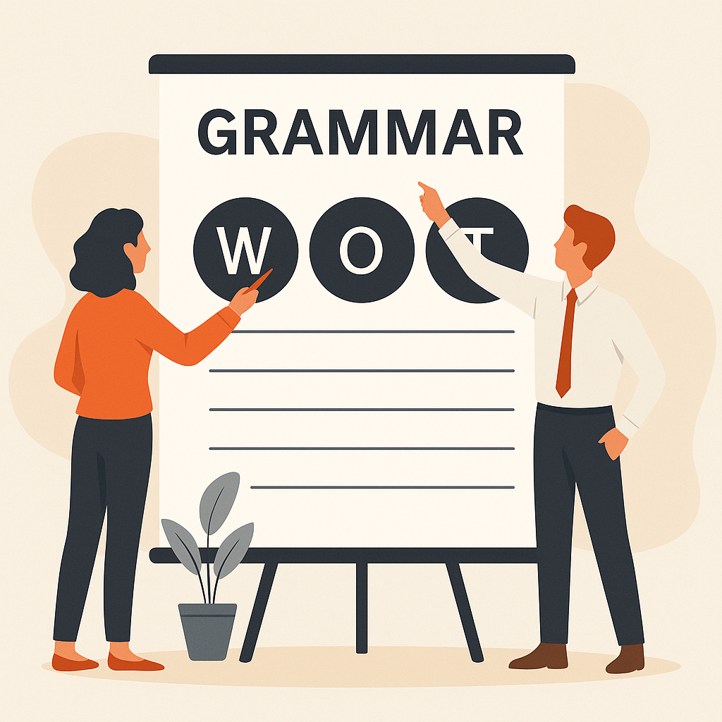 Teacher explaining English grammar rules on a whiteboard at New English Hub online class.